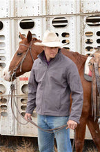 Load image into Gallery viewer, The Colter Soft Shell Jacket features a YKK zipper, Wyoming Traders pull, and a fleece chin cover for comfort.