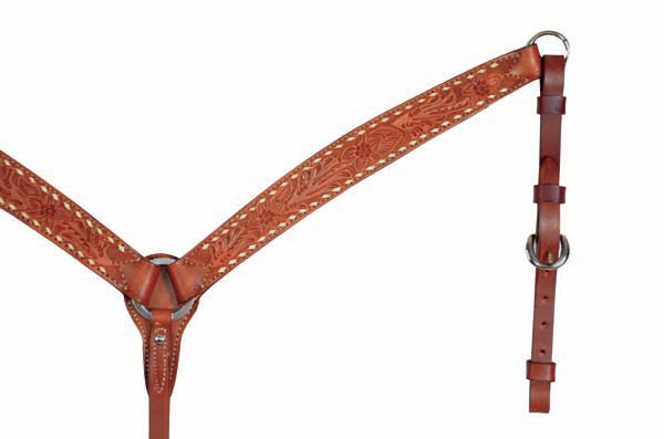 Contour Breast Collar Toast Leather with AA Tooling and Buckstitch features durable leather and detailed craftsmanship for a secure, stylish fit.