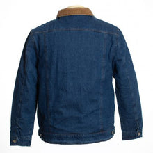 Load image into Gallery viewer, Durable Denim Coat with fleece lining, corduroy collar, and quilted sleeves for a rugged, stylish look.