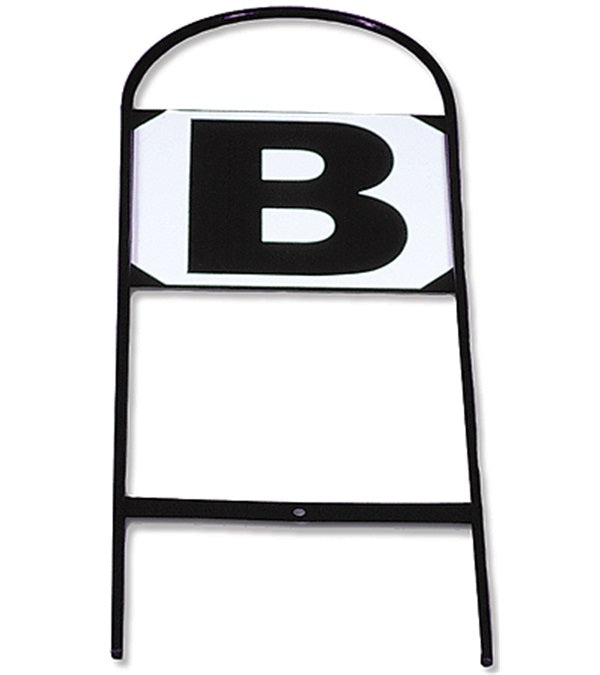 Dressage Arena Markers with weatherproof metal frames, vinyl covering, and highly visible letters for training and competition.