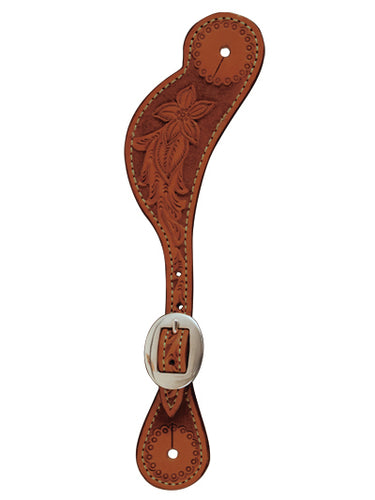  Elite Men's Chestnut Spur Straps With Floral Tooling