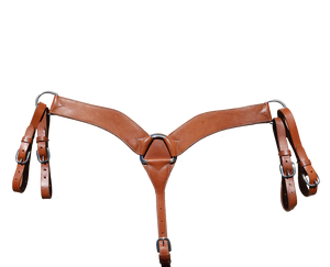 Elite Breast Collar in Harness Leather – Durable 2-3/4" leather with double tugs for a secure fit, perfect for ranch work, roping, and riding. 