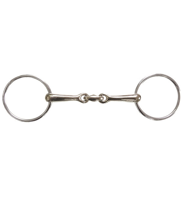 German Silver Horizontal Elliptical Link Bradoon Bit with 55mm rings, double-jointed mouth, and 14mm thickness for comfort and control.