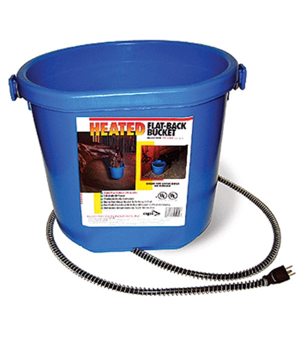 Heated Flat Back Water Bucket 20 Qt - Durable heated bucket with a built-in thermostat to keep water ice-free in freezing temperatures.