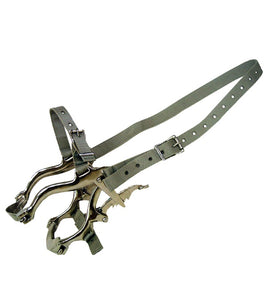 Stainless steel Mouth Speculum for equine dental work with nylon web straps and tooth plates