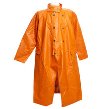 Load image into Gallery viewer, Made with waterproof acrylic latex-coated muslin, the Pommel Fish Slicker has reinforced stitching and a calf-length hem, offering protection and comfort.