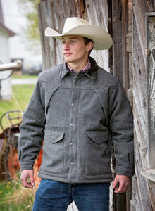 Ranch Wool Coat made with warm Australian wool, quilted satin lining, western yoke, and leather-reinforced side seams.