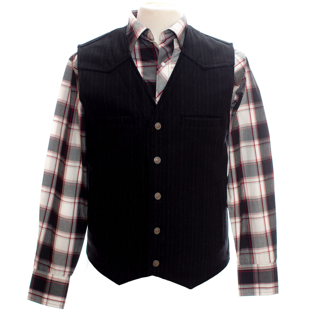 Stylish Ranger Concealed Carry Wool Vest in 22-ounce Australian wool, with western yoke and pistol/magazine holsters.