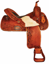 Load image into Gallery viewer, SD-6 Wild Rose Barrel Saddle With Jockey Tooled Overlay