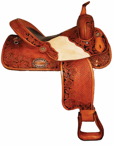 SD-6 Wild Rose Barrel Saddle With Jockey Tooled Overlay