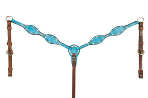 2" Scalloped Breast Collar – Golden Leather with Turquoise Overlay, Swarovski Crystals, and SS Spots.