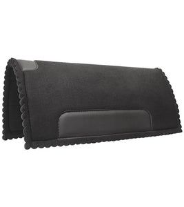 Scalloped Felt Pad: Needled wool, moisture-wicking, reduces pressure points, provides comfort, and has wear leathers. 31"x32", black only. 