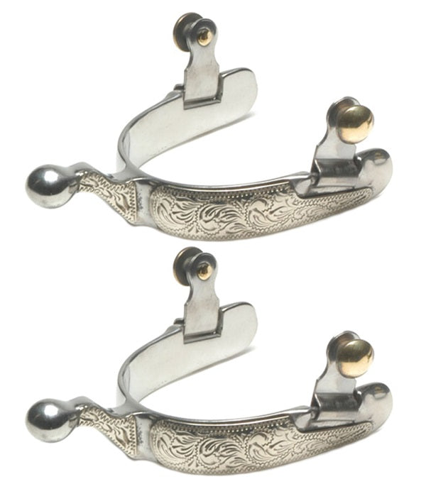 Stainless Steel Engraved Show Spurs with German silver trim, 3/4