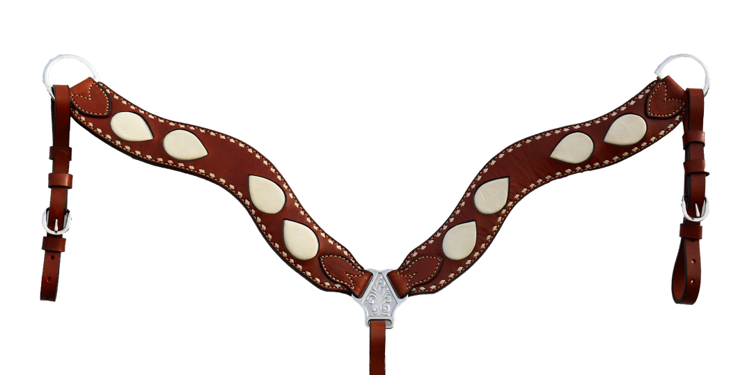 Wave Breast Collar Toast Leather with White Inlay & Buckstitch features durable leather with white inlay and Buckstitch for a stylish, secure fit.