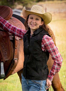 Women's Arizona Vest - Front View showcasing the lightweight cotton canvas design with a flat collar, snap front, and reinforced stitching for durability.