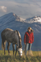 Load image into Gallery viewer, Women&#39;s Ranch Wool Coat made from Australian wool with quilted satin lining, lambskin trim, and a 2-way zipper with snapped storm flap.