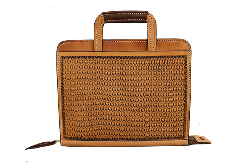 Golden Leather Briefcase With GEO Tooling